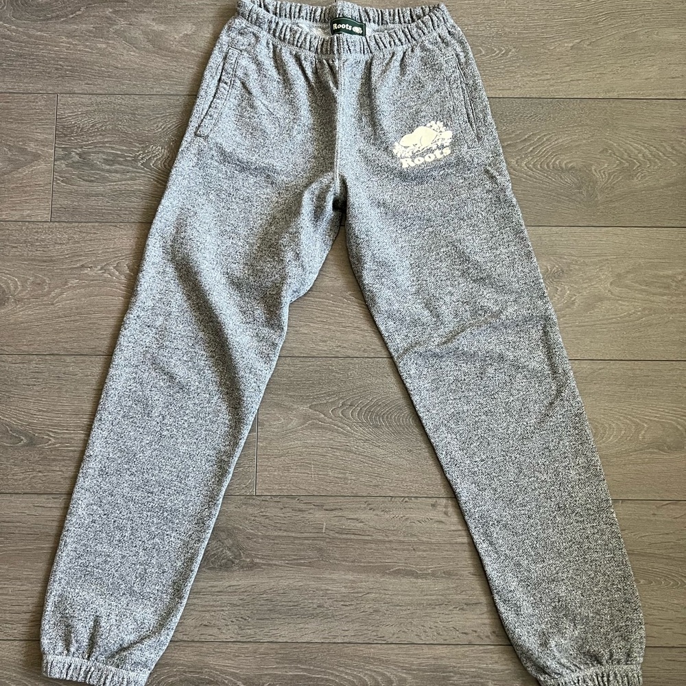 Roots Gray Track Pants with Elastic Waistband and Tapered Legs